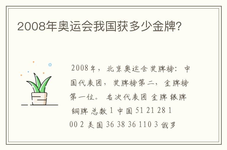 2008年奥运会我国获多少金牌?