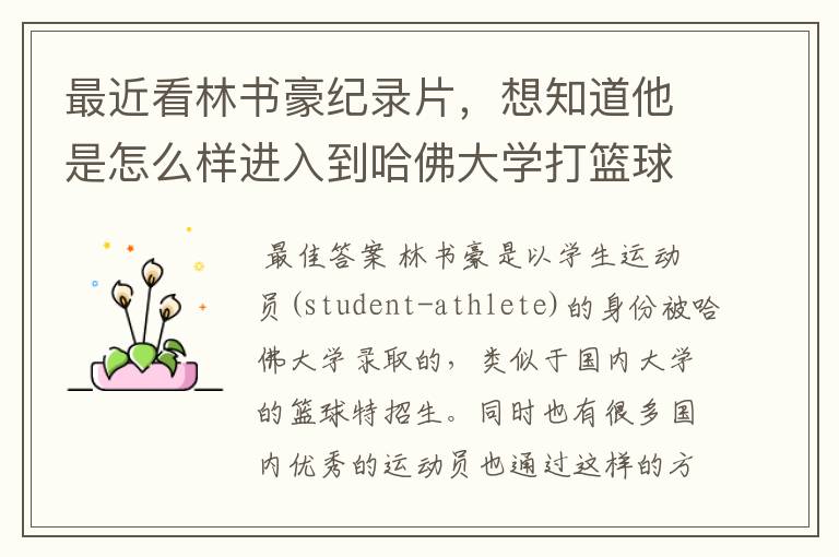 最近看林书豪纪录片,想知道他是怎么样进入到哈佛大学打篮球的?