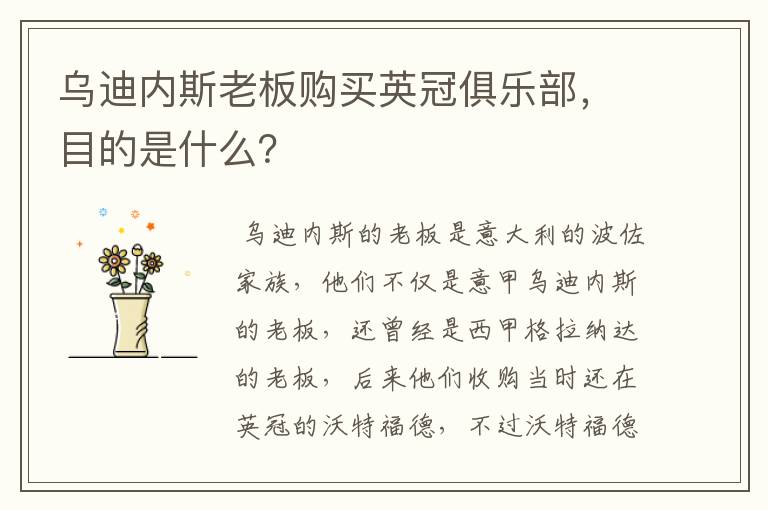 乌迪内斯老板购买英冠俱乐部,目的是什么?