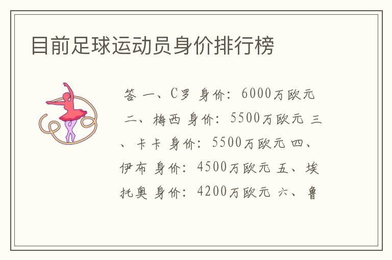 目前足球运动员身价排行榜