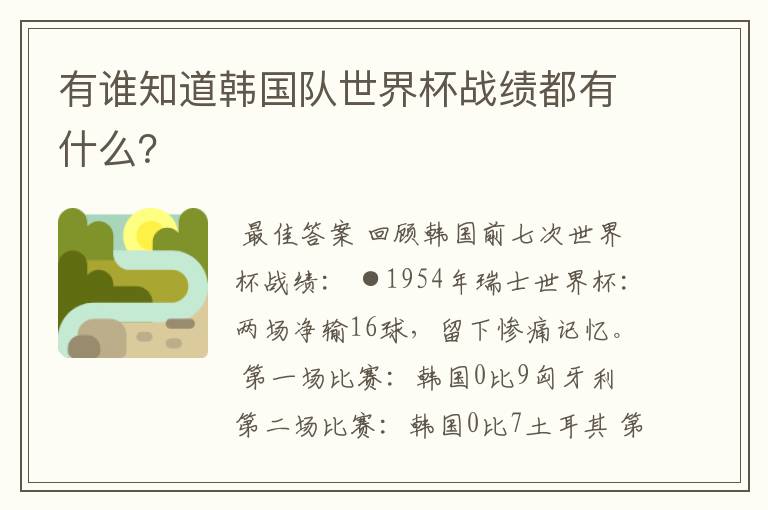 有谁知道韩国队世界杯战绩都有什么?