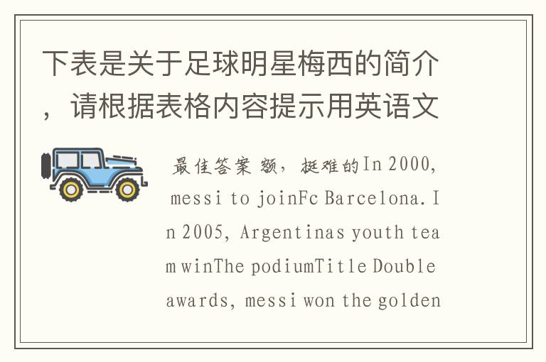 下表是关于足球明星梅西的简介,请根据表格内容提示用英语文章。词数要求30左右