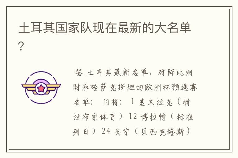 土耳其国家队现在最新的大名单?