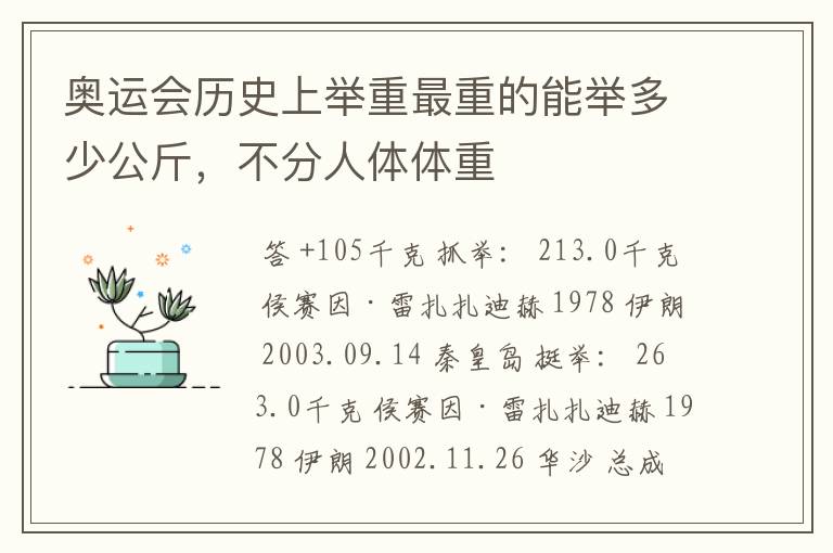 奥运会历史上举重最重的能举多少公斤,不分人体体重