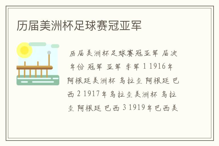 历届美洲杯足球赛冠亚军