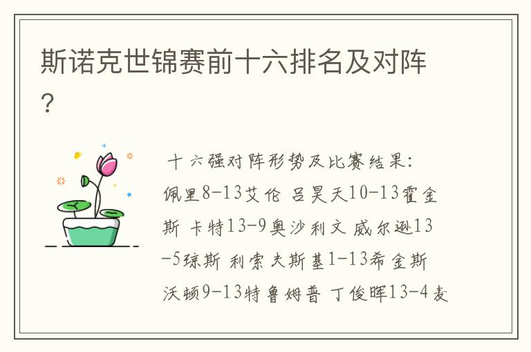 斯诺克世锦赛前十六排名及对阵?