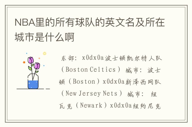 NBA里的所有球队的英文名及所在城市是什么啊