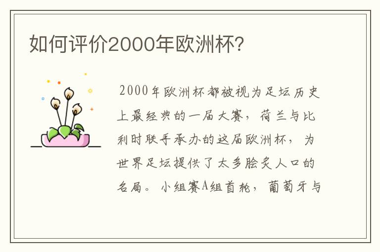 如何评价2000年欧洲杯?