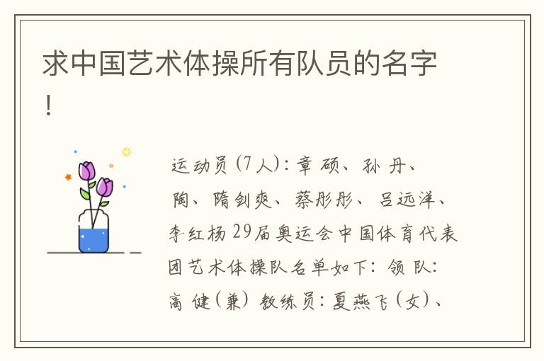 求中国艺术体操所有队员的名字!
