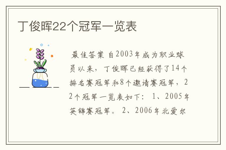 丁俊晖22个冠军一览表