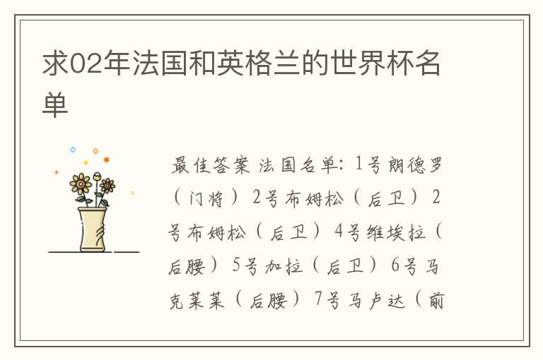 求02年法国和英格兰的世界杯名单