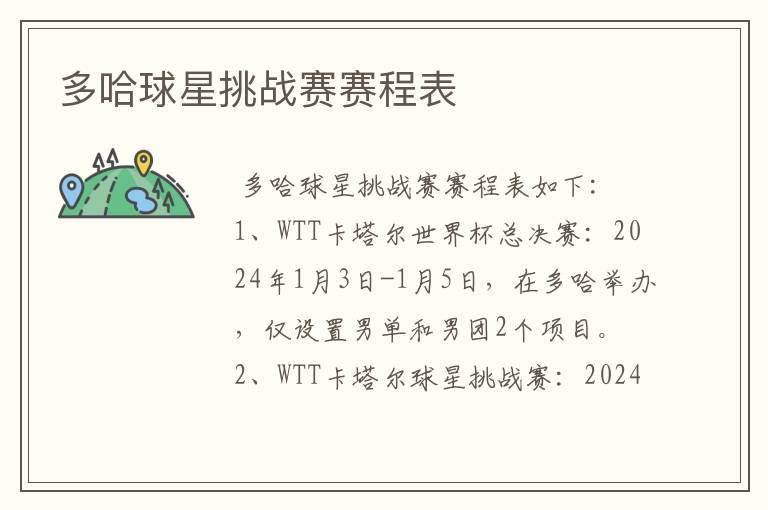 多哈球星挑战赛赛程表