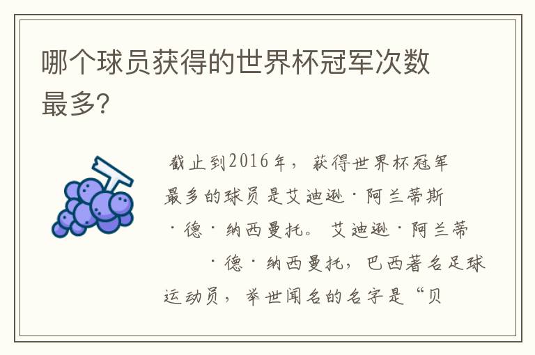 哪个球员获得的世界杯冠军次数最多?