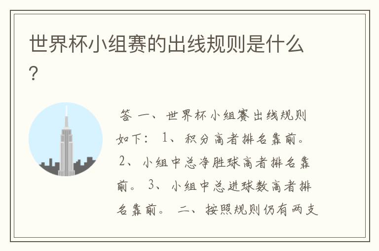 世界杯小组赛的出线规则是什么?