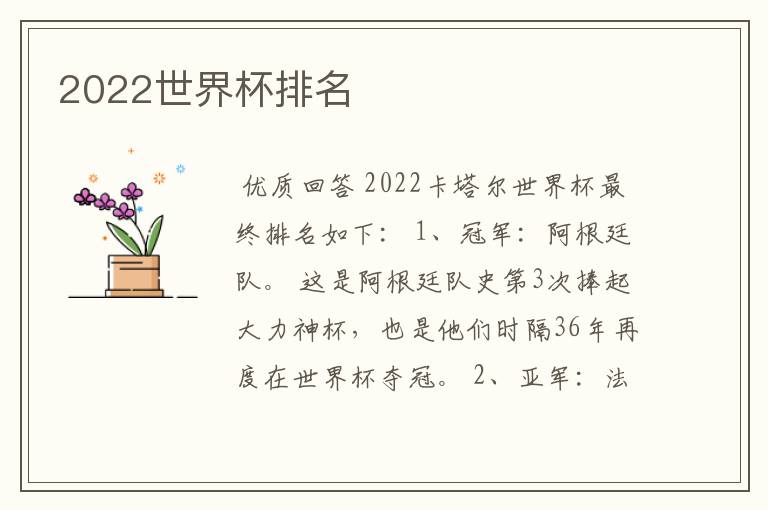 2022世界杯排名