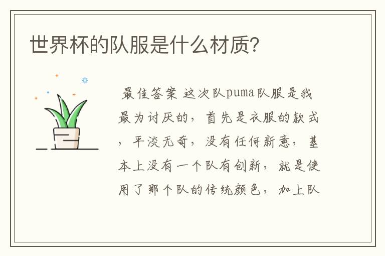 世界杯的队服是什么材质?