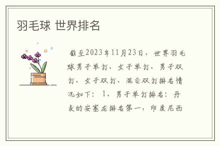 羽毛球 世界排名