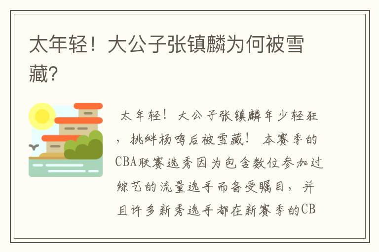 太年轻!大公子张镇麟为何被雪藏?