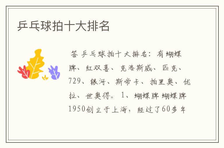 乒乓球拍十大排名