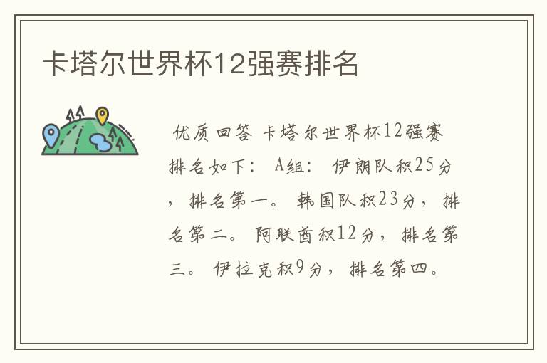 卡塔尔世界杯12强赛排名