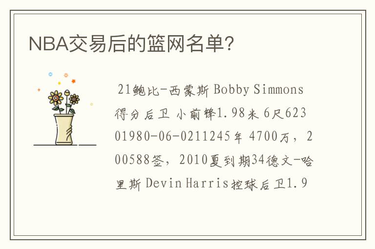 NBA交易后的篮网名单?