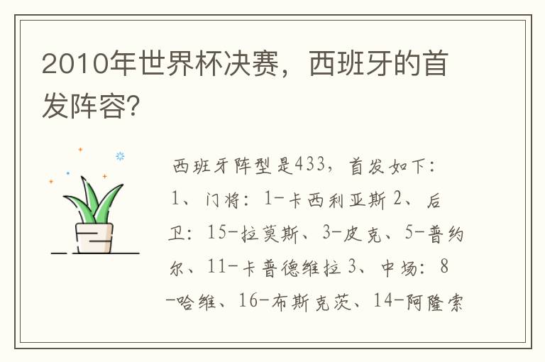 2010年世界杯决赛,西班牙的首发阵容?
