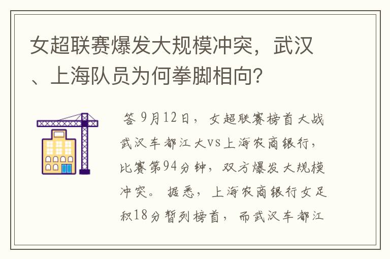 女超联赛爆发大规模冲突,武汉、上海队员为何拳脚相向?