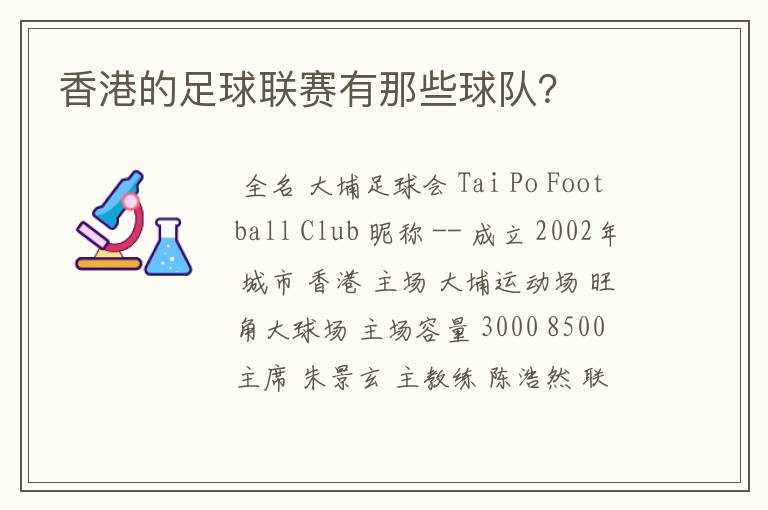 香港的足球联赛有那些球队?