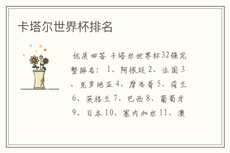 卡塔尔世界杯排名