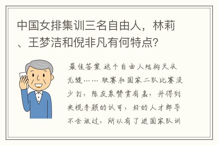 中国女排集训三名自由人,林莉、王梦洁和倪非凡有何特点?