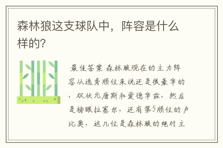 森林狼这支球队中,阵容是什么样的?