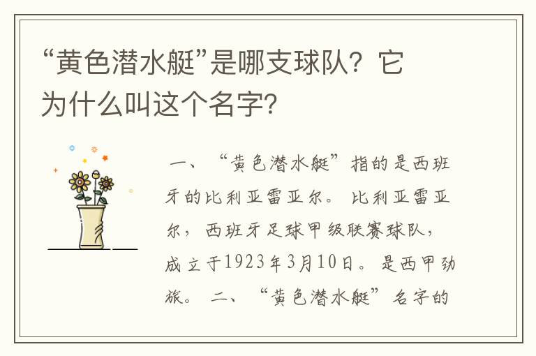 “黄色潜水艇”是哪支球队?它为什么叫这个名字?