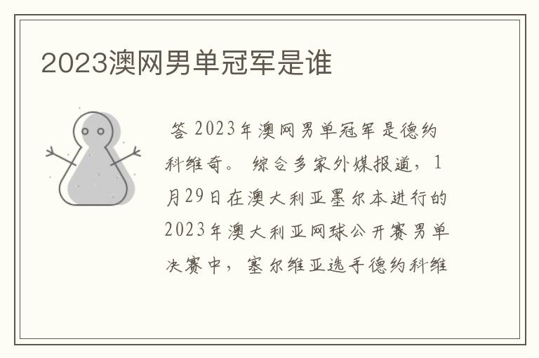 2023澳网男单冠军是谁
