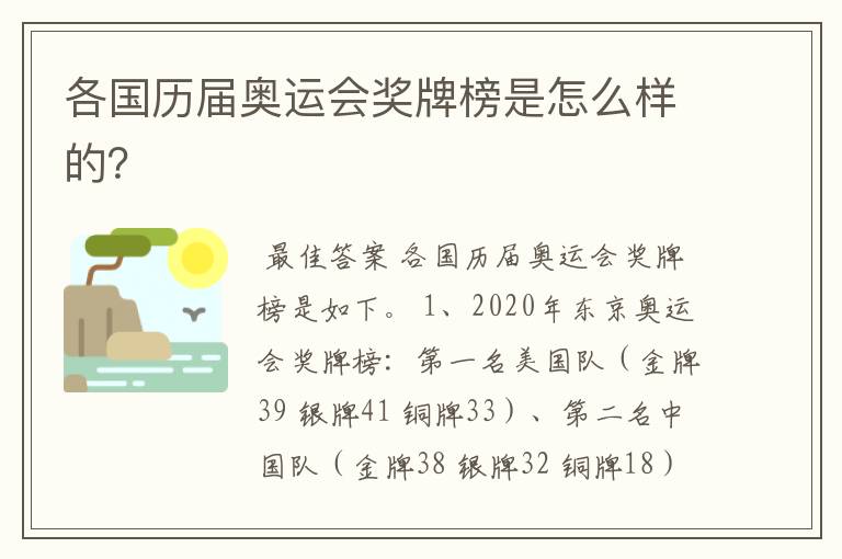 各国历届奥运会奖牌榜是怎么样的?