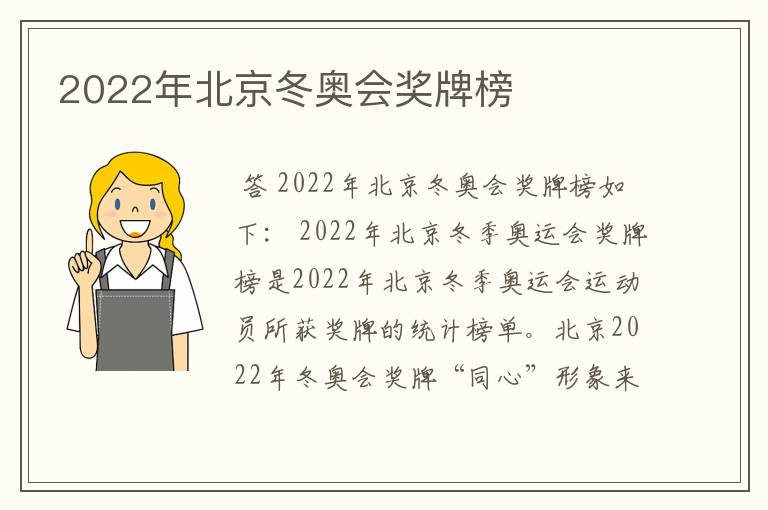 2022年北京冬奥会奖牌榜