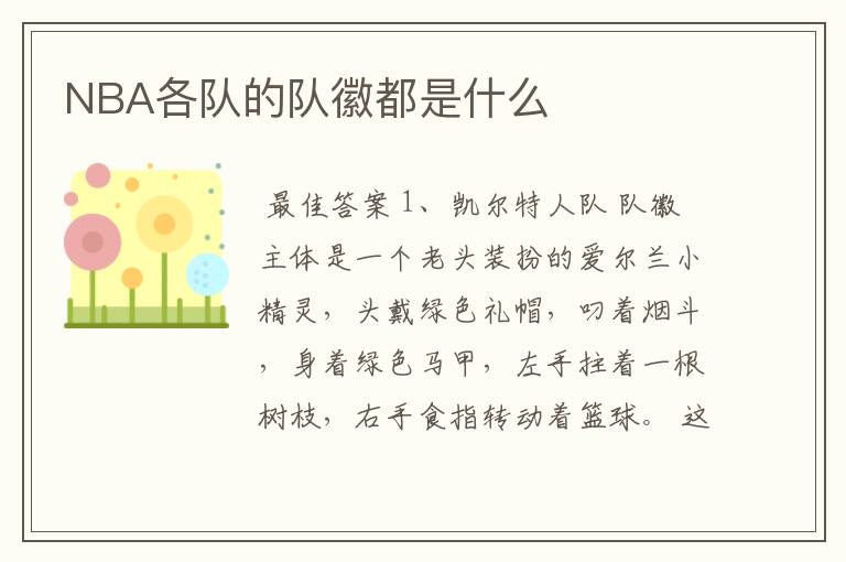 NBA各队的队徽都是什么
