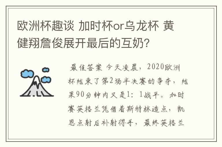 欧洲杯趣谈 加时杯or乌龙杯 黄健翔詹俊展开最后的互奶?