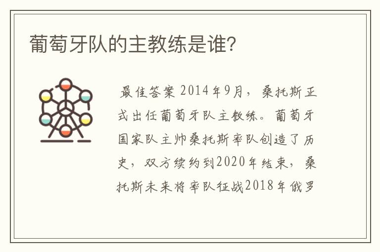 葡萄牙队的主教练是谁?