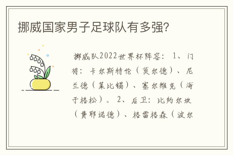 挪威国家男子足球队有多强?