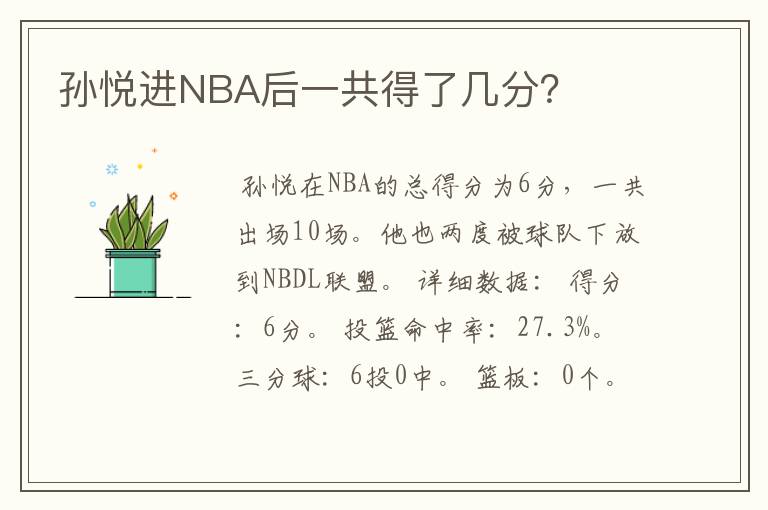孙悦进NBA后一共得了几分?