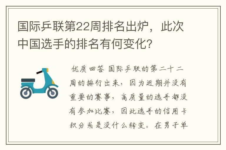 国际乒联第22周排名出炉,此次中国选手的排名有何变化?