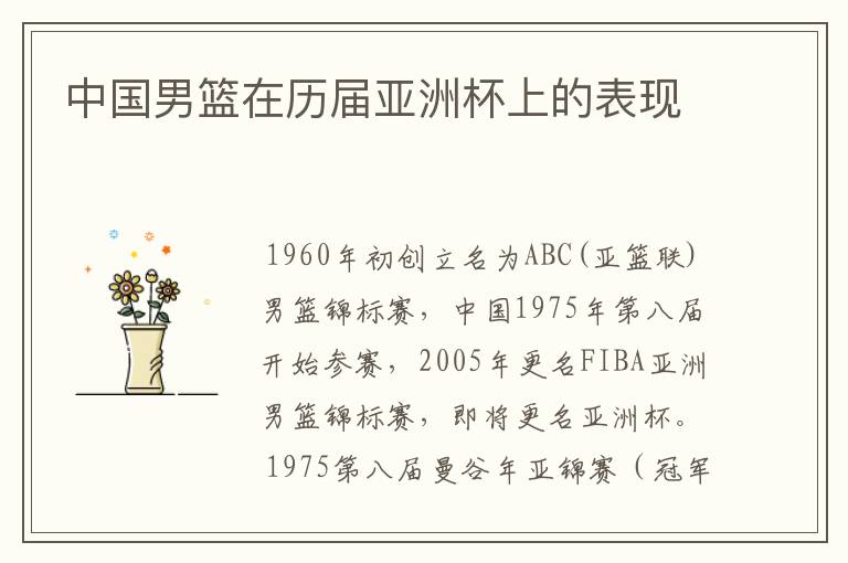 中国男篮在历届亚洲杯上的表现