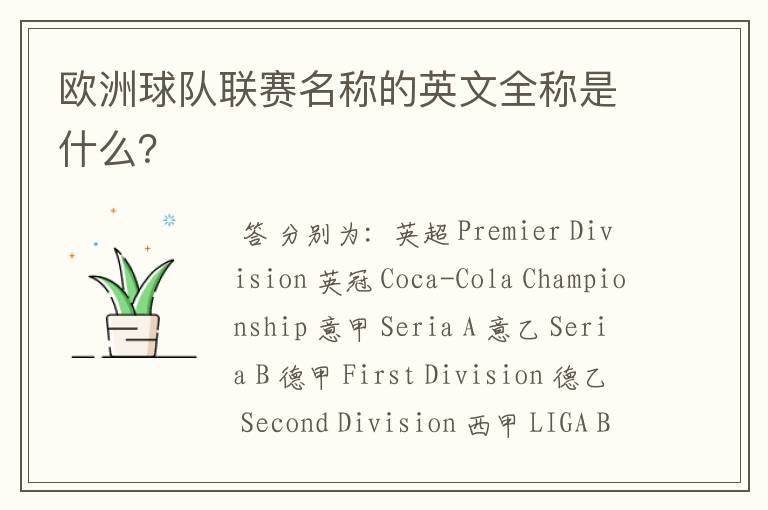 欧洲球队联赛名称的英文全称是什么?