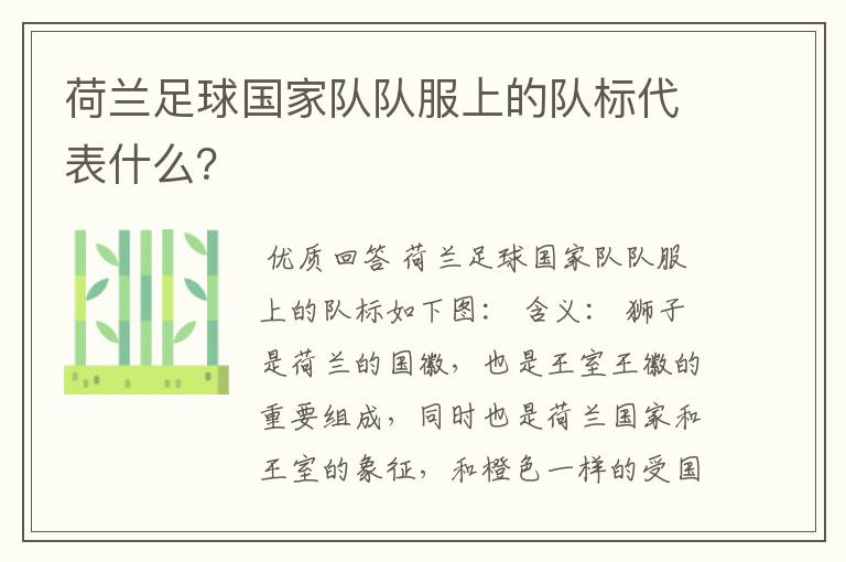 荷兰足球国家队队服上的队标代表什么?