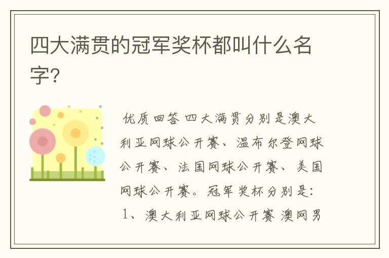 四大满贯的冠军奖杯都叫什么名字?
