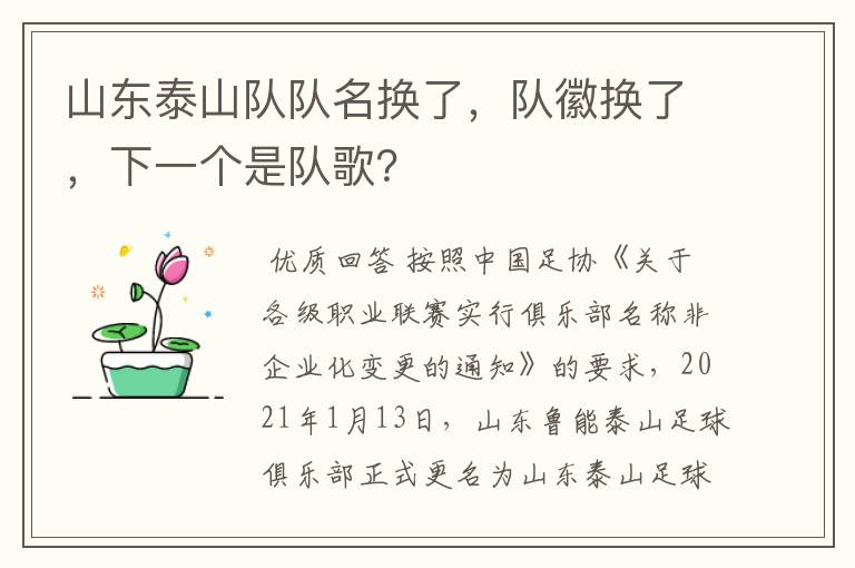 山东泰山队队名换了,队徽换了,下一个是队歌?