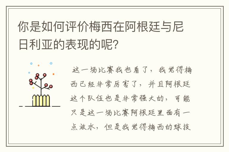 你是如何评价梅西在阿根廷与尼日利亚的表现的呢?