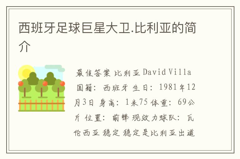 西班牙足球巨星大卫.比利亚的简介
