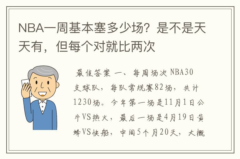 NBA一周基本塞多少场?是不是天天有,但每个对就比两次