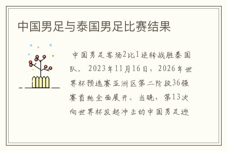 中国男足与泰国男足比赛结果